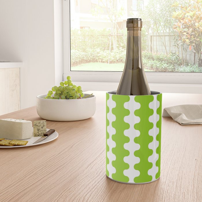 Wavy Stripes Lime Green Ogee A-Go-Go Retro Contemporary Pattern Wine Chiller Gallery Image 4