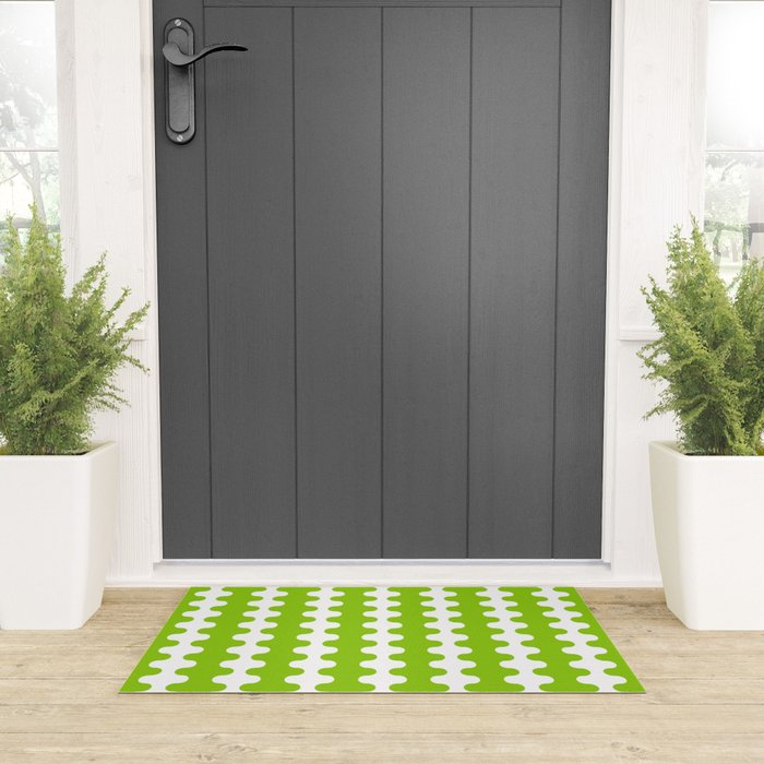 Wavy Stripes Lime Green Ogee A-Go-Go Retro Contemporary Pattern Welcome Mat Gallery Image 3