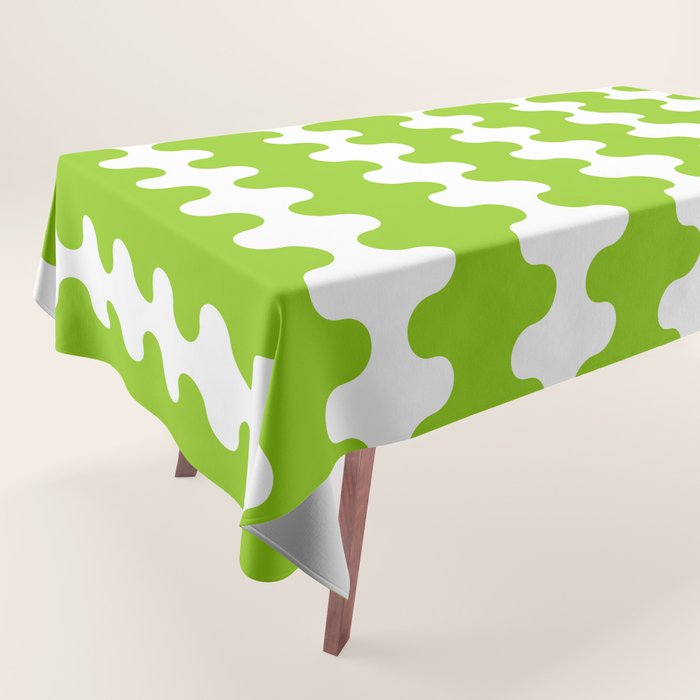 Wavy Stripes Lime Green Ogee A-Go-Go Retro Contemporary Pattern Tablecloth Gallery Image 1