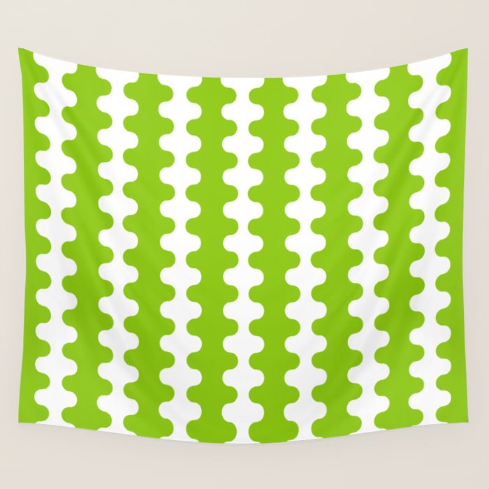 Wavy Stripes Lime Green Ogee A-Go-Go Retro Contemporary Pattern Wall Tapestry Gallery Image 4