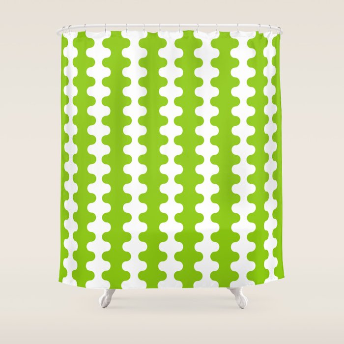 Wavy Stripes Lime Green Ogee A-Go-Go Retro Contemporary Pattern Shower Curtain Gallery Image 1