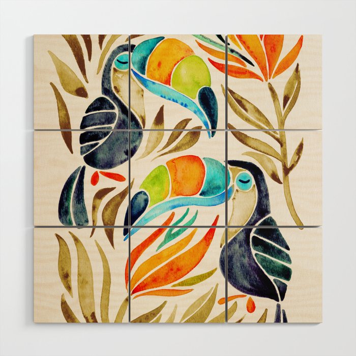 Tropical Toucans - Sepia Palette Wood Wall Art Gallery Image 1
