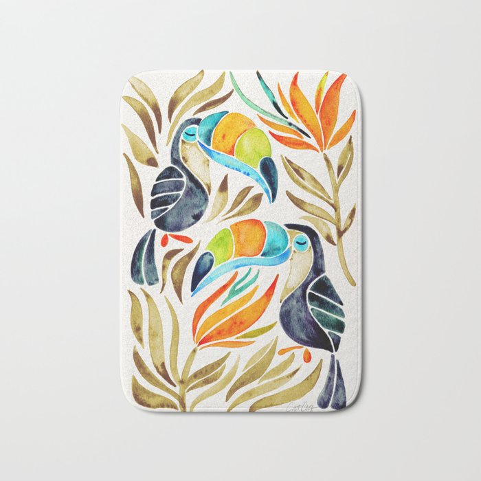 Tropical Toucans - Sepia Palette Bath Mat Gallery Image 1