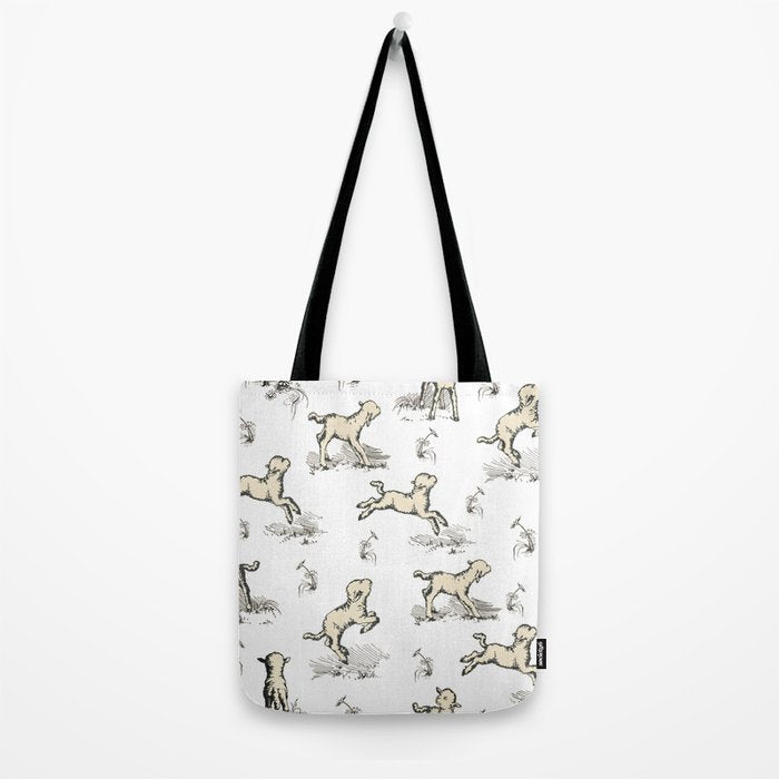 Little Sheep in Meadow - Toile pattern for Children  Tote Bag Gallery Image 2