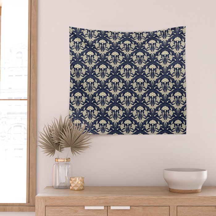 Victorian Botanicals Cornflower In Navy Blue Wall Tapestry Gallery Image 2