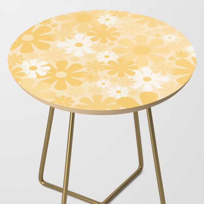 Retro 60s 70s Aesthetic Floral Pattern in Light Buttercream Yellow Side Table Gallery Image 2