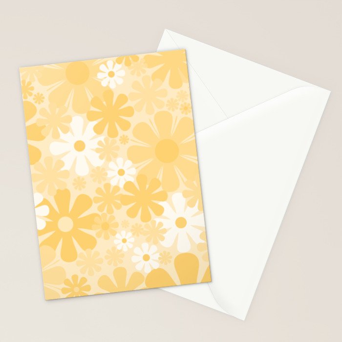 Retro 60s 70s Aesthetic Floral Pattern in Light Buttercream Yellow Stationery Card Gallery Image 2