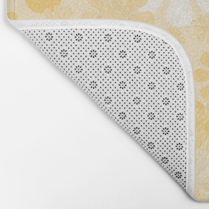 Retro 60s 70s Aesthetic Floral Pattern in Light Buttercream Yellow Bath Mat Gallery Image 2