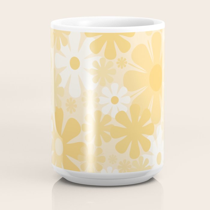 Retro 60s 70s Aesthetic Floral Pattern in Light Buttercream Yellow Coffee Mug Gallery Image 4