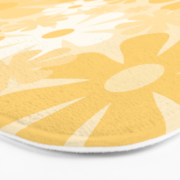 Retro 60s 70s Aesthetic Floral Pattern in Light Buttercream Yellow Bath Mat Gallery Image 3