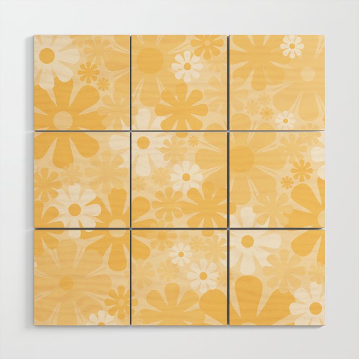 Retro 60s 70s Aesthetic Floral Pattern in Light Buttercream Yellow Wood Wall Art Gallery Image 1