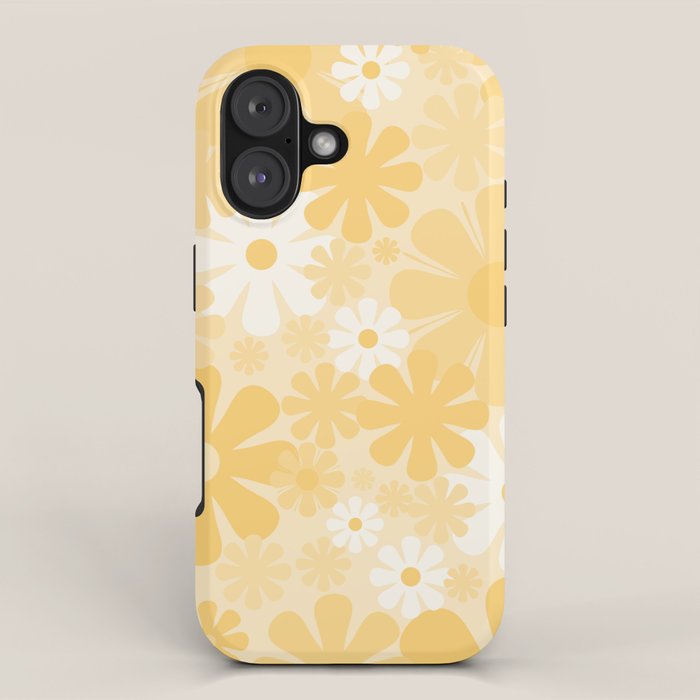Retro 60s 70s Aesthetic Floral Pattern in Light Buttercream Yellow iPhone Case Gallery Image 1