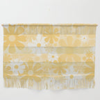 Retro 60s 70s Aesthetic Floral Pattern in Light Buttercream Yellow Wall Hanging Gallery Image 1