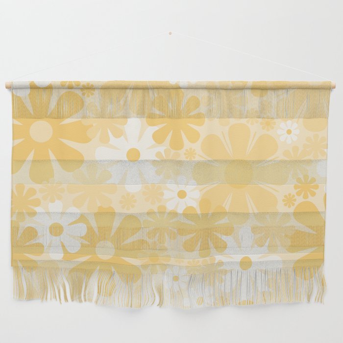 Retro 60s 70s Aesthetic Floral Pattern in Light Buttercream Yellow Wall Hanging Gallery Image 1