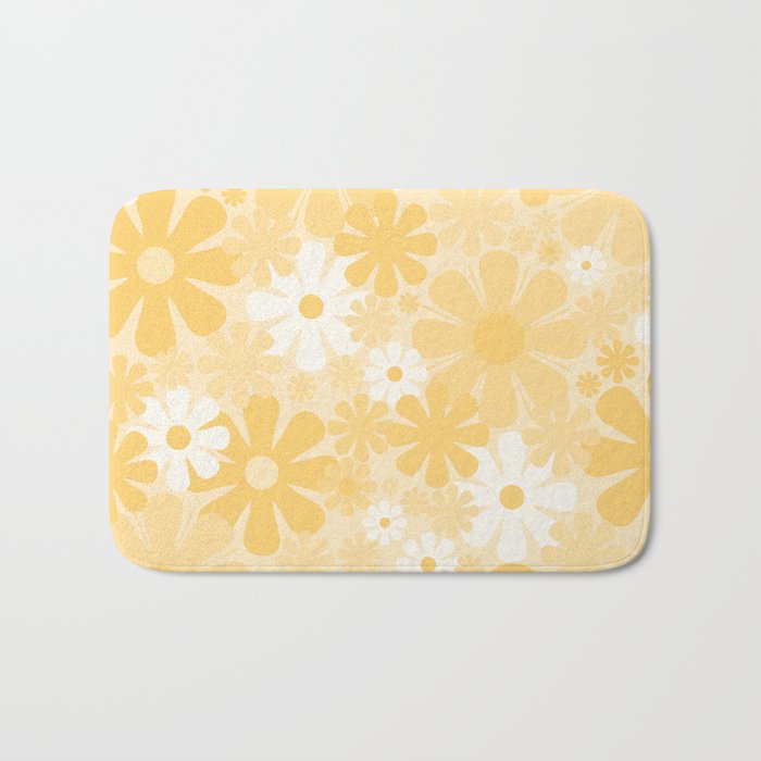 Retro 60s 70s Aesthetic Floral Pattern in Light Buttercream Yellow Bath Mat Gallery Image 1