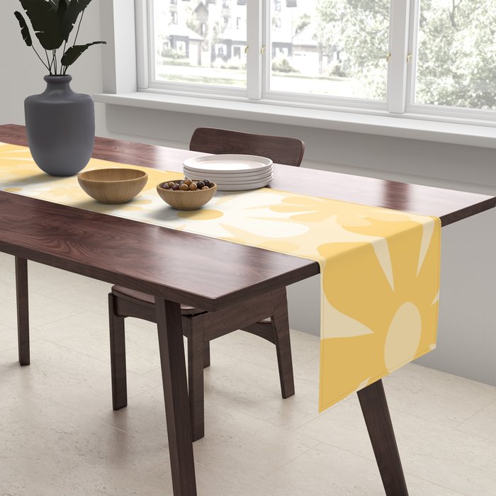Retro 60s 70s Aesthetic Floral Pattern in Light Buttercream Yellow Table Runner Gallery Image 2