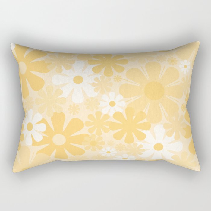 Retro 60s 70s Aesthetic Floral Pattern in Light Buttercream Yellow Rectangular Pillow Gallery Image 1