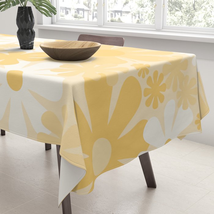 Retro 60s 70s Aesthetic Floral Pattern in Light Buttercream Yellow Tablecloth Gallery Image 3