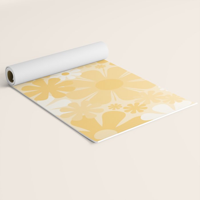 Retro 60s 70s Aesthetic Floral Pattern in Light Buttercream Yellow Yoga Mat Gallery Image 2
