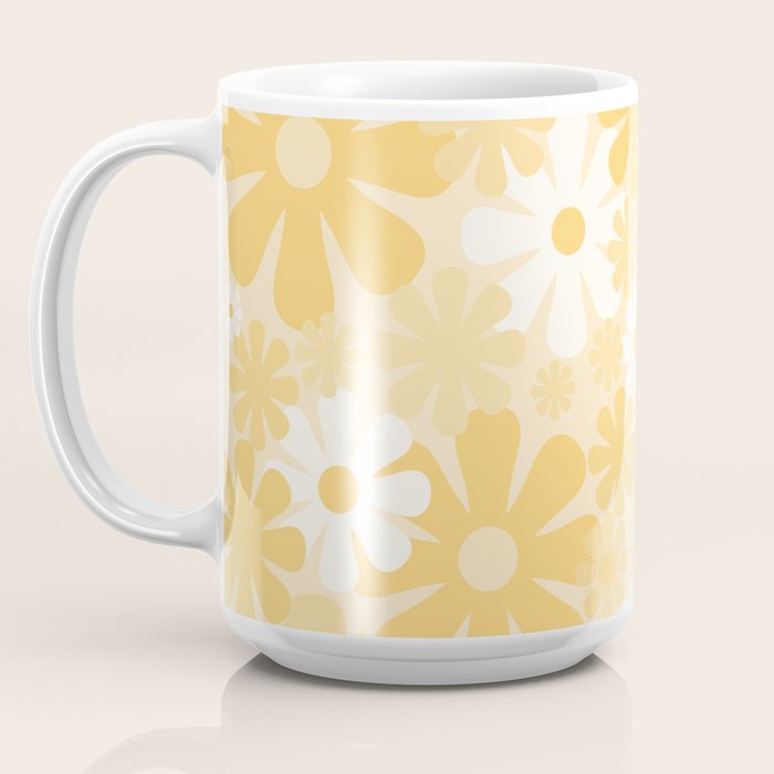 Retro 60s 70s Aesthetic Floral Pattern in Light Buttercream Yellow Coffee Mug Gallery Image 3
