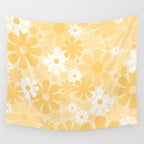 Retro 60s 70s Aesthetic Floral Pattern in Light Buttercream Yellow Wall Tapestry Gallery Image 4