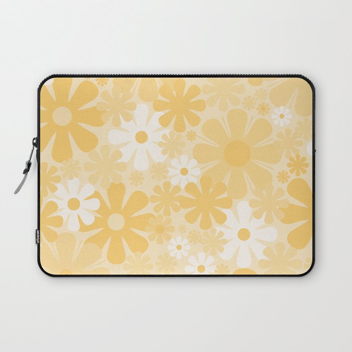 Retro 60s 70s Aesthetic Floral Pattern in Light Buttercream Yellow Laptop Sleeve Gallery Image 1