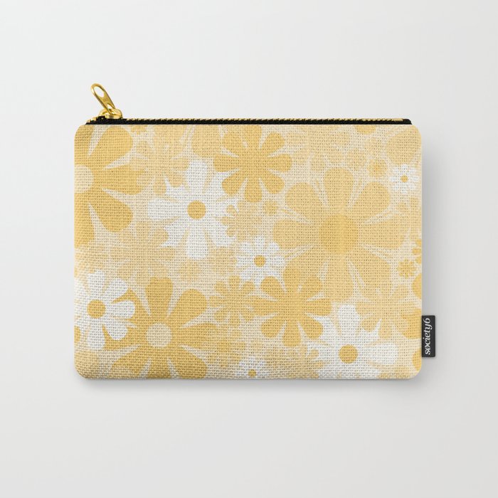 Retro 60s 70s Aesthetic Floral Pattern in Light Buttercream Yellow Carry All Pouch Gallery Image 1