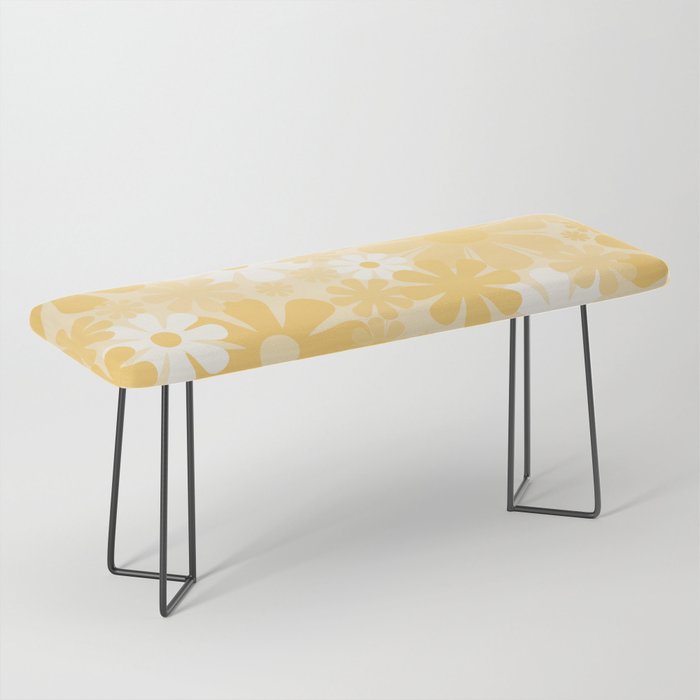 Retro 60s 70s Aesthetic Floral Pattern in Light Buttercream Yellow Bench Gallery Image 1