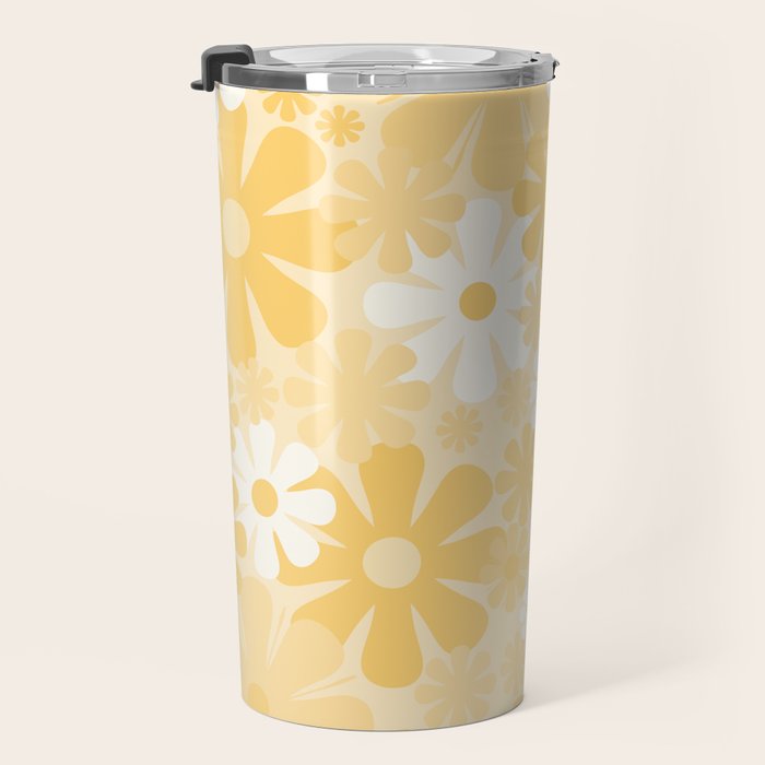 Retro 60s 70s Aesthetic Floral Pattern in Light Buttercream Yellow Travel Mug Gallery Image 3