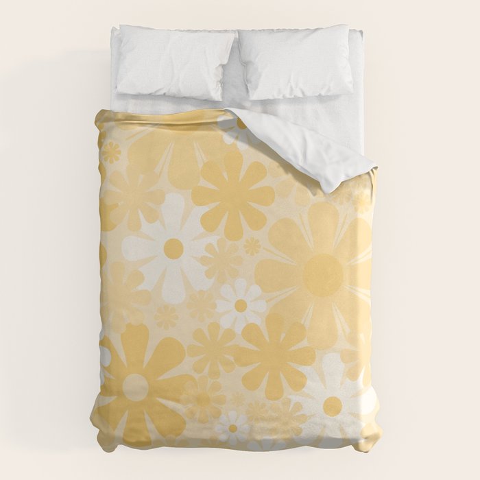Retro 60s 70s Aesthetic Floral Pattern in Light Buttercream Yellow Duvet Cover Gallery Image 1