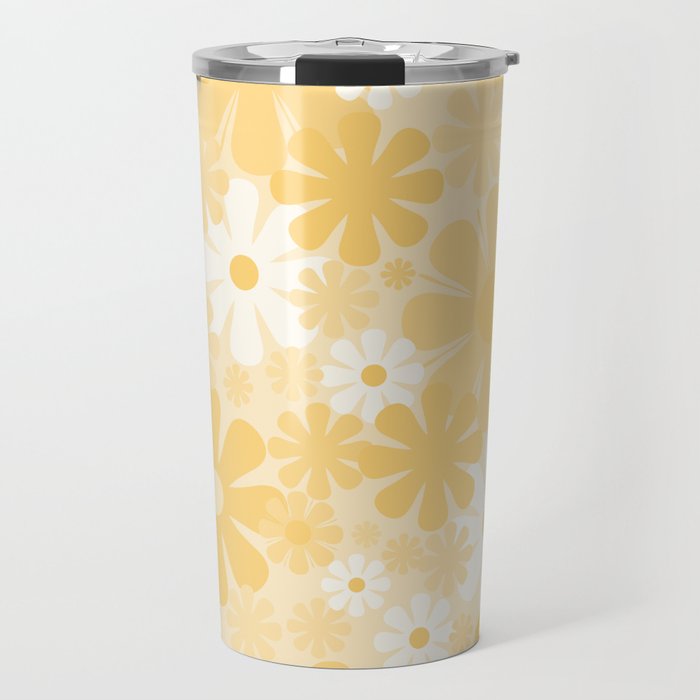 Retro 60s 70s Aesthetic Floral Pattern in Light Buttercream Yellow Travel Mug Gallery Image 1
