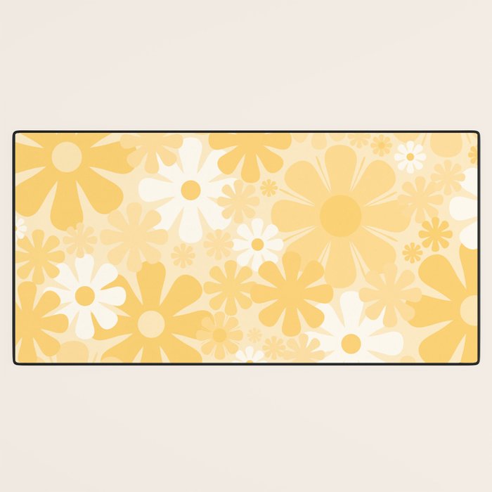 Retro 60s 70s Aesthetic Floral Pattern in Light Buttercream Yellow Desk Mat Gallery Image 3