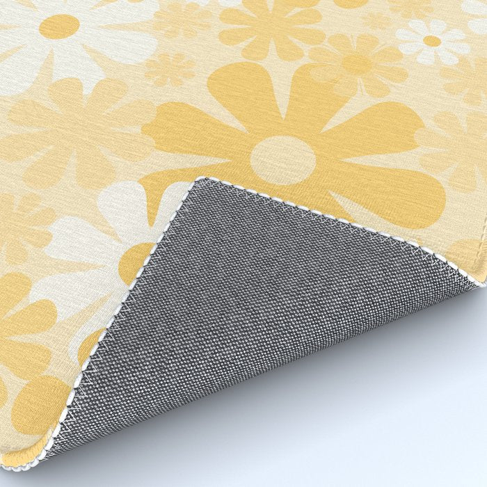 Retro 60s 70s Aesthetic Floral Pattern in Light Buttercream Yellow Rug Gallery Image 4