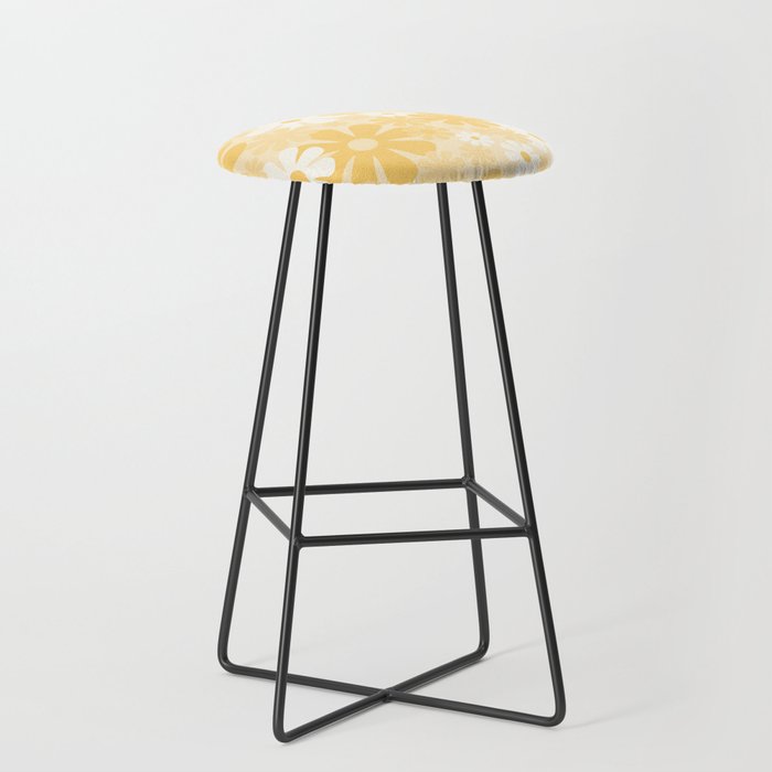 Retro 60s 70s Aesthetic Floral Pattern in Light Buttercream Yellow Stool Gallery Image 1