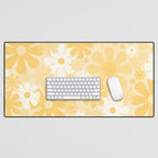 Retro 60s 70s Aesthetic Floral Pattern in Light Buttercream Yellow Desk Mat Gallery Image 1