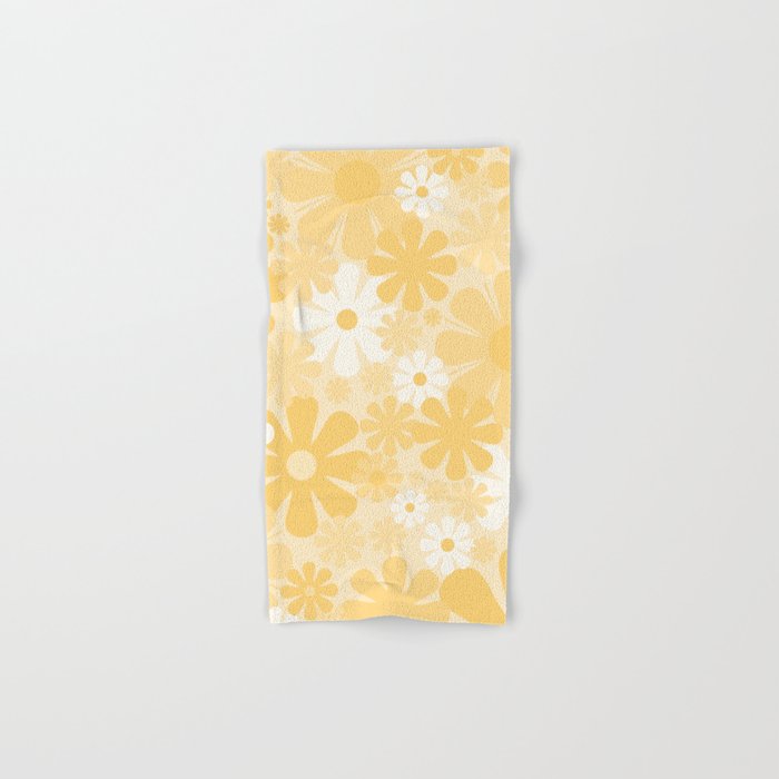 Retro 60s 70s Aesthetic Floral Pattern in Light Buttercream Yellow Bath Towel Gallery Image 1