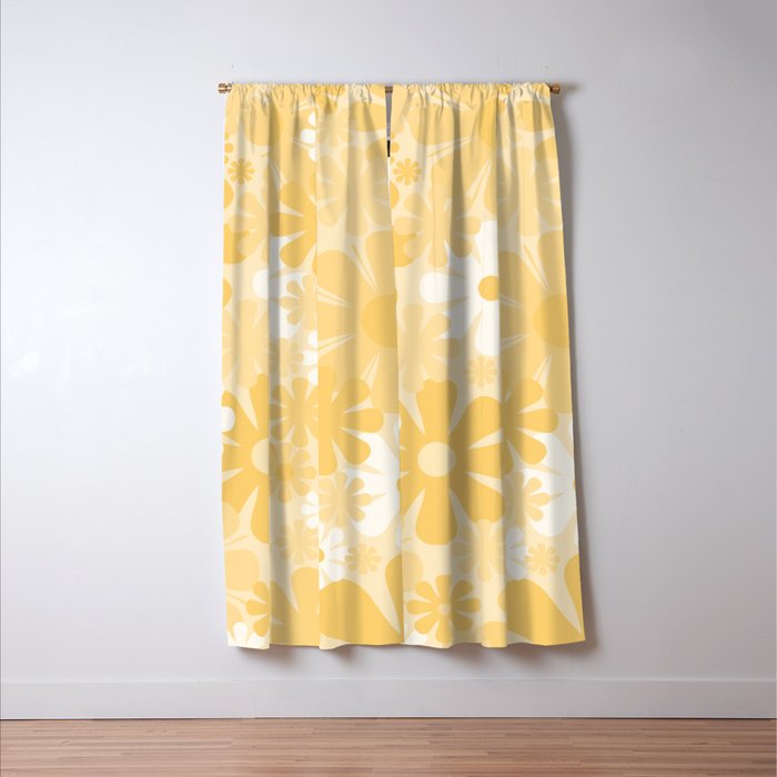 Retro 60s 70s Aesthetic Floral Pattern in Light Buttercream Yellow Window Curtain Gallery Image 3