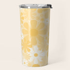 Retro 60s 70s Aesthetic Floral Pattern in Light Buttercream Yellow Travel Mug Gallery Image 2