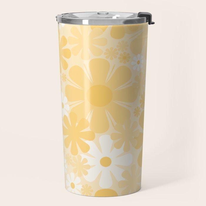 Retro 60s 70s Aesthetic Floral Pattern in Light Buttercream Yellow Travel Mug Gallery Image 2