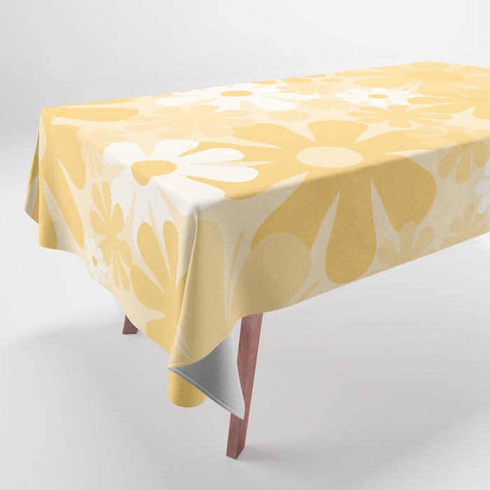 Retro 60s 70s Aesthetic Floral Pattern in Light Buttercream Yellow Tablecloth Gallery Image 1