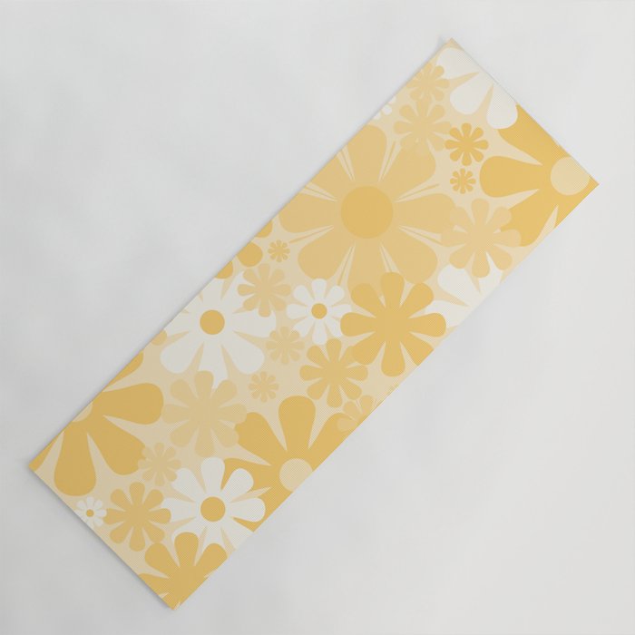 Retro 60s 70s Aesthetic Floral Pattern in Light Buttercream Yellow Yoga Mat Gallery Image 1