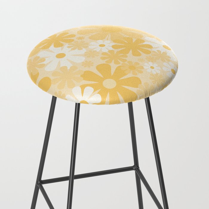 Retro 60s 70s Aesthetic Floral Pattern in Light Buttercream Yellow Stool Gallery Image 2
