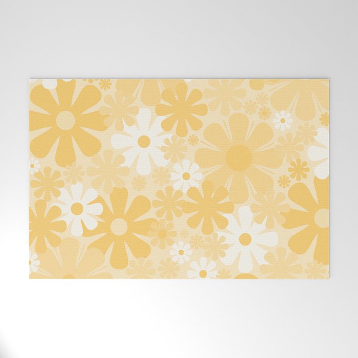 Retro 60s 70s Aesthetic Floral Pattern in Light Buttercream Yellow Welcome Mat Gallery Image 1