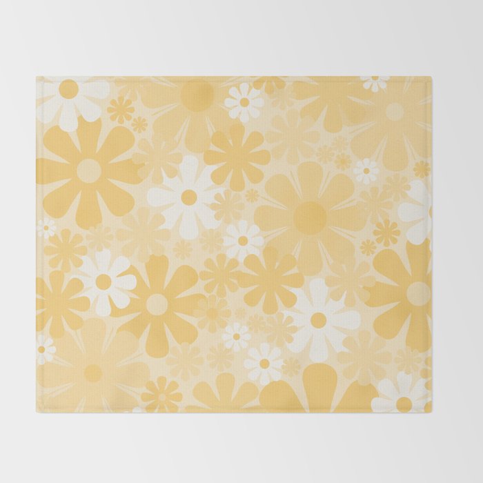 Retro 60s 70s Aesthetic Floral Pattern in Light Buttercream Yellow Throw Blanket Gallery Image 2