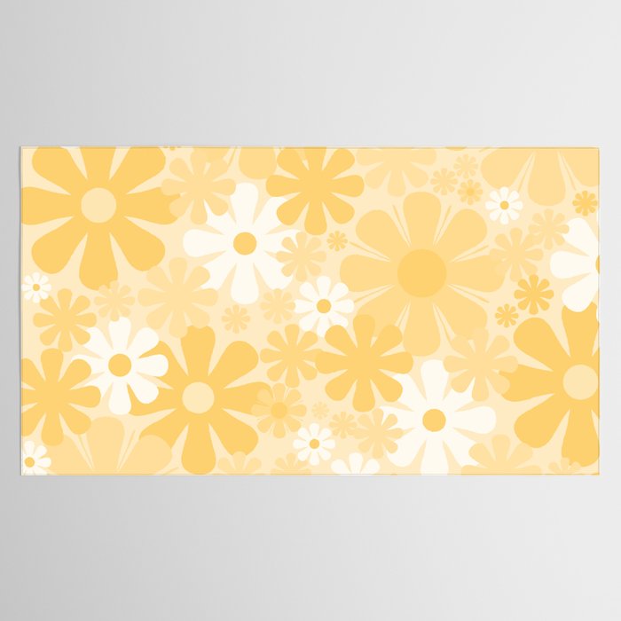 Retro 60s 70s Aesthetic Floral Pattern in Light Buttercream Yellow Tablecloth Gallery Image 2