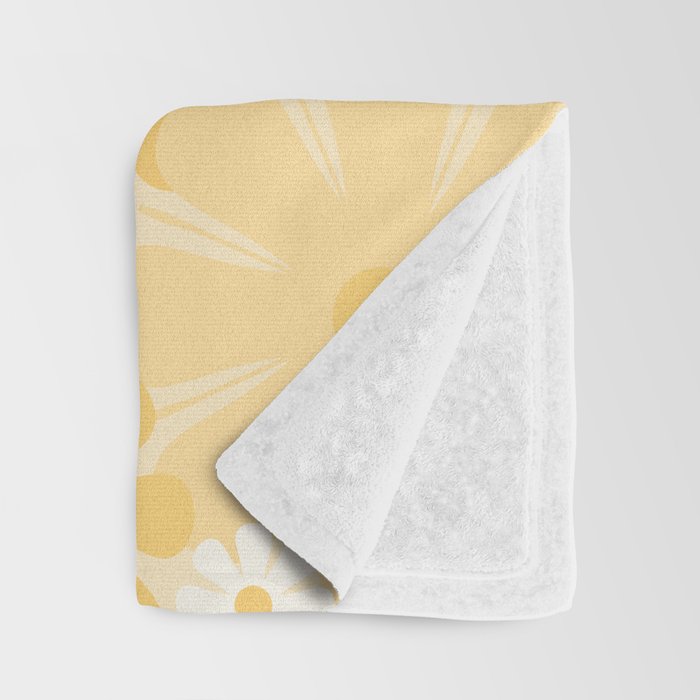Retro 60s 70s Aesthetic Floral Pattern in Light Buttercream Yellow Throw Blanket Gallery Image 3