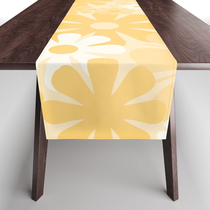 Retro 60s 70s Aesthetic Floral Pattern in Light Buttercream Yellow Table Runner Gallery Image 1
