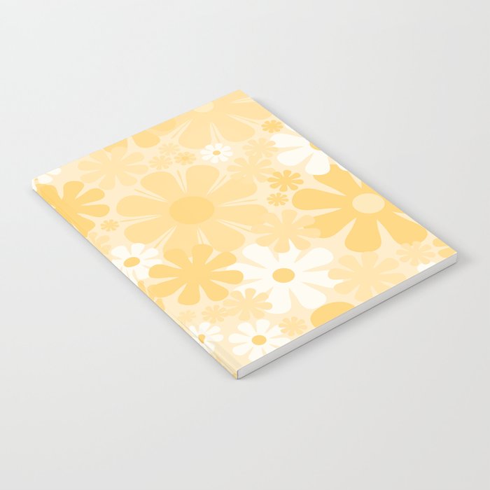 Retro 60s 70s Aesthetic Floral Pattern in Light Buttercream Yellow Notebook Gallery Image 1