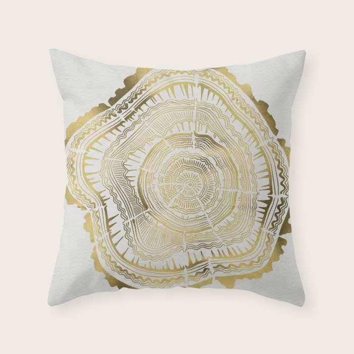 Gold Tree Rings Throw Pillow Gallery Image 1