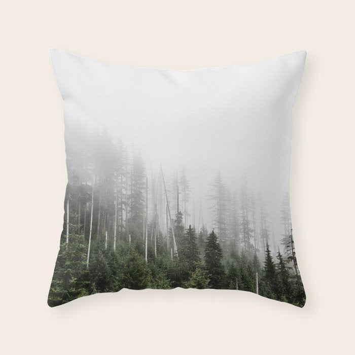 Pacific Northwest Forest - Misty Mountain Morning Throw Pillow Gallery Image 1